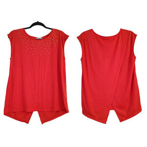 Katies Kloset Womens Top Size M Red Rhinestone Neck Sleeveless Open Back Tee